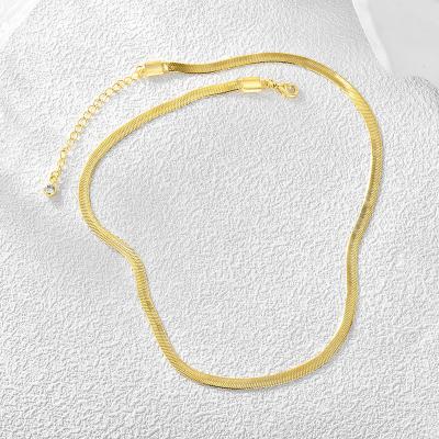 China FASHION KMLB1010 Simple Flat Brass Snake Chain Necklace 18K Gold Plated Gold Plated Choker Necklace For Women Men Gift for sale