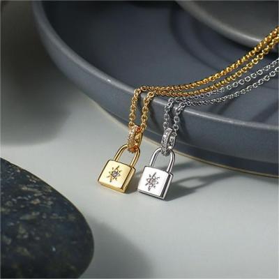 China FASHION KMLB1027 High Quality Brass Crystal Lock Pendant Necklace Copper CZ Gold Plated Eight Barbs Star Shaped Necklace for sale