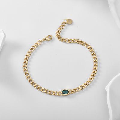 China Popular Hiphop Copper Cuban Link Chain Bracelet KMLB1154 Emerald Zirconia Chain Bracelet Men Brass Jewelry for sale