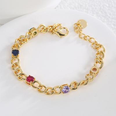 China Luxury New Designs Hiphop KMLB1157 Zircon Cuban Women's Copper Bracelets Colorful Brass Chain Bracelets for sale