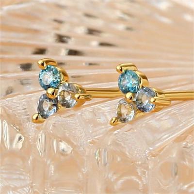 China KMLB1011 FASHIONABLE Cute Blue Zircon Stud Earrings Brass Copper Women 925 Silver Needle Anti-allergic Earrings for sale