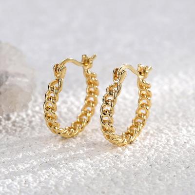 China KMLB1015 Custom Brass TRENDY Hollow Out Chain Link Circle Earrings Shape 18mm Gold Plated Women Earrings for sale