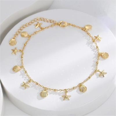 China KMLB1035 Fashion TREND Jewelry Brass Anklets Copper Shell Starfish Ocean Elements Female Anklets For Women 18K Gold for sale