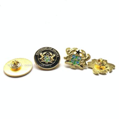 China World's Latest Design! Ghana Coat Of Arms Gold Plating Metal Brooch Pin With Butterfly Clutch Metal Lapel Pin for sale