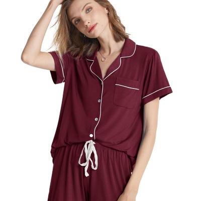 China 2021 Breathable Popular Sleepwear Pijama Set Summer Adult Short Cotton Pajamas Bamboo Pajamas For Women for sale