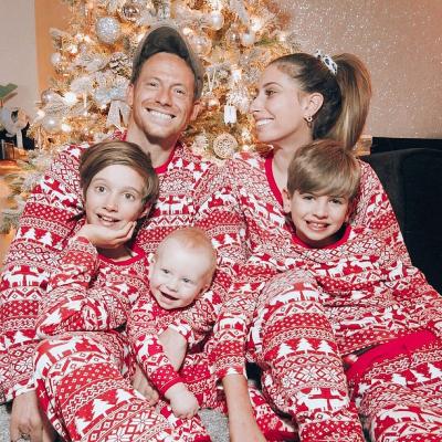 China Holiday Family Thermal Pajamas Matching Red Cotton Christmas Sleepwear Family Pajamas for sale