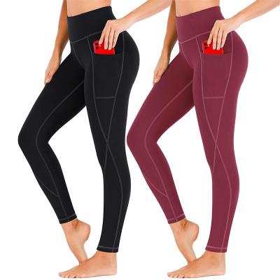 China Popular Breathable Gaiters Polyester Spandex Fitness Yoga Pants High Waisted Women Seamless Yoga Pants With Phone Pocket for sale