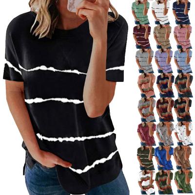 China QUICK DRY Warm Stripe Bottom Collar Tour Top Women Fashion Casual Pullover Printed Short Sleeve T-shirt for sale