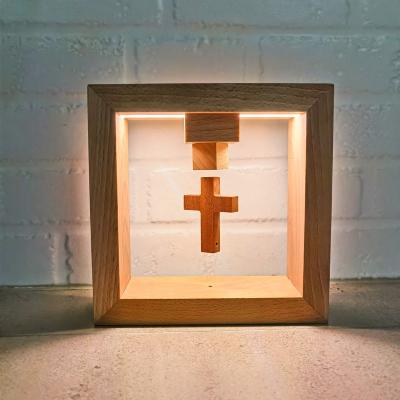 China High Quality Portable Wooden Magnetic Floating Table Lamp Christian Cross Wooden Christian Decorations Light For Home Decoration for sale