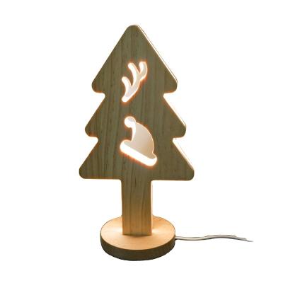 China Creative Design Adjustable Wooden Bedroom Lamp Bedside Holiday Tree Holiday Tree Light Christmas Shine Wooden Lamp for sale