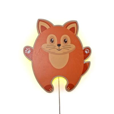 China Cartoon Wall Light Pull Rope Switch LED Wall Lamp Children Room Battery Operated Wooden Wall Lamp Light for sale