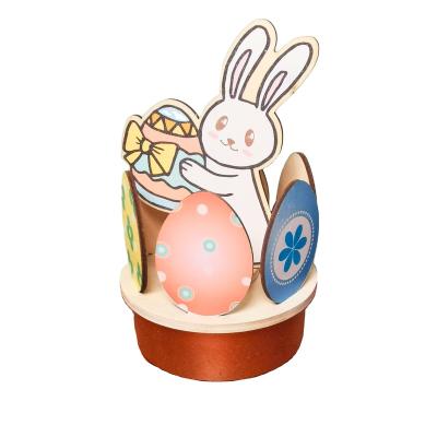 China Custom Rotating Music Box Bunny And Eggs Custom Wooden Holiday Easter Decoration Music Box For Home Decor for sale