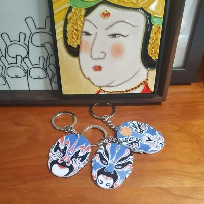 China Custom Chinese Style Peking Opera Souvenir Key Chain Plastic Key Chain With Stainless Steel Ring Acrylic Keychains for sale