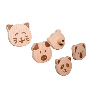 China Eco-friendly Creative Animal Design Wardrobe Knobs Sets Wooden Wall Hangers Drawer Wardrobe Handles Kids Room Wooden Cabinet Handles for sale