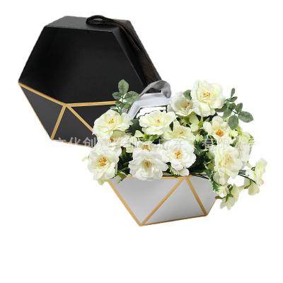 China Marble Pattern Printed Paper Box Disposable Pentagonal Shaped Flower Gift Box For Floral Package for sale