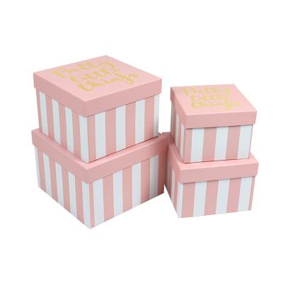 China Handmade Set of 4pcs Quadrate Flower Gift Paper Box Cardboard Box with Printed Stripe Pattern Hot Stamping for sale