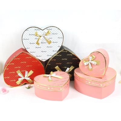 China 3pcs/set Handmade Elegant Heart Shaped Flower Paper Box Gift Packaging Box With Sweet Love Printing for sale