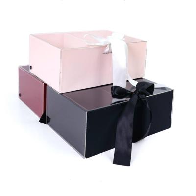 China Handmade Elegant Acrylic Flower Gift Box Rectangular Cardboard Slotted Boxes With Acrylic Lid Cover for sale