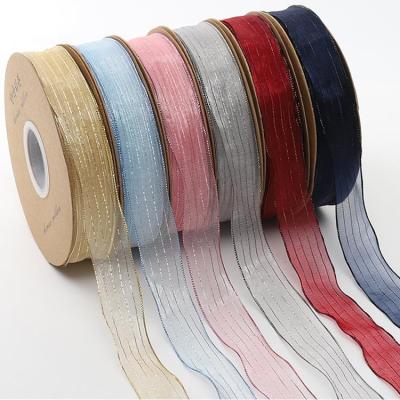 China Best Selling Soft 2.5CM*25Y Gauze Fabric Ribbon Roll Wedding Party Decoration Ribbon for sale