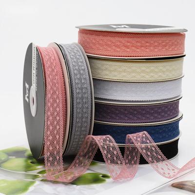 China Soft Hot Sale 1.8CM*50Y Gauze Lace Ribbon Roll Wedding Party Decorations Open Ribbons Card Gifts Wrapping for sale