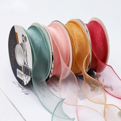 China 4CM*10Y Gauze Yarn Ribbon Lace Roll Soft Hot Selling Pure Color Grosgrain Ribbon for sale