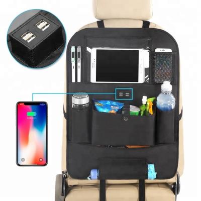 China Universal Cheap Kids Car Organizer Kick Mat Car Back Seat Organizer with 4 USB Ports for sale