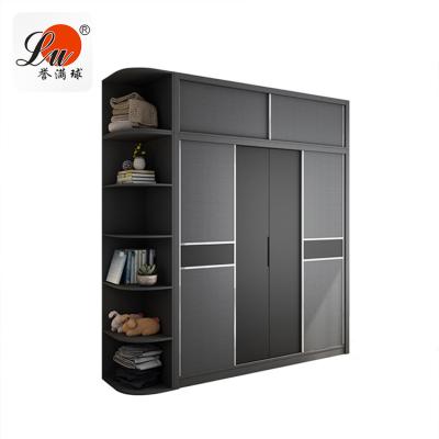 China Hotel Furniture 4 Doors (Other) Bedroom Wardrobes Adjustable Closet Modern Designs Black Wood Wardrobe for sale