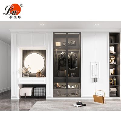 China Modern Bedroom Designs (Others) Swing Door Adjustable Glass Wardrobes Built In Bedroom White Cabinet Wooden Wardrobe for sale