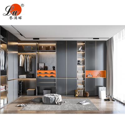 China Large Wardrobe PVC Door Bedroom Wardrobe Closet (The Other) Adjustable Dark Partially Enclosed Furniture for sale