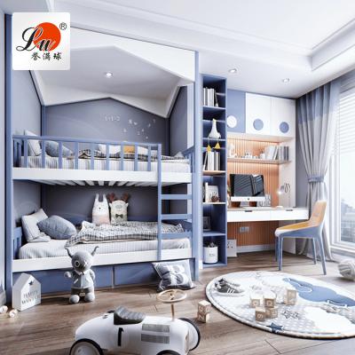 China Stable Quality QC And Rich Experience In Oversea Projects E e Kids Bunk Bed With Study Table In Modern Wood And White Space Saving Blue Bunk Bed for sale