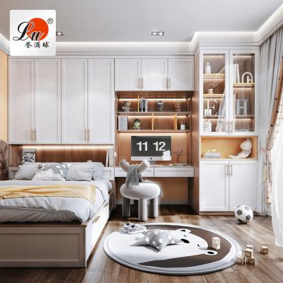 China Stable Quality QC And Rich Experience In Oversea Projects E e Design Bedroom With White Wooden Bed Multifunction Desk And Wardrobe Bed With Storage Tatmi for sale