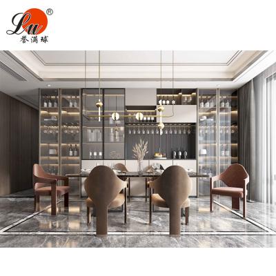 China Adjustable Modern Design Living Room Glass Swing Dining Cabinet (Other) Wooden Display Cabinet for sale