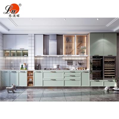 China PVC Customized Wooden Sideboard Matte Green Lacquer Modern Design MDF Kitchen Cabinet for sale