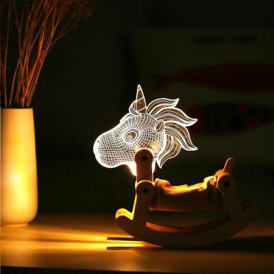 China Modern Custom Engraved Wood Led Wood Lamp 3d Acrylic Decor Table Night Light Fold Illusion Wooden Lamp for sale