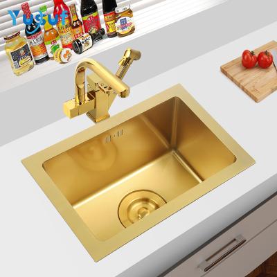 China With Faucet Stainless Steel Handmade Nano Gold Finish Kitchen Sinks for sale