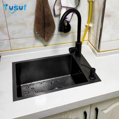 China With Faucet Black Kitchen Hand Sink Innovative Hidden Nano Single Sink Kitchen Stainless Steel Sink for sale