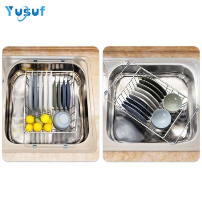 China Food Grade 201 Stainless Steel Metal Wire Sink Viable Organizer Drain Rack Basket For Home Kitchen Sink for sale