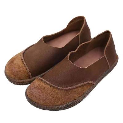 China Fashion Trend Retro PU Leather Hand Stitched Flat Shoes Women's Single Work Shoes for sale