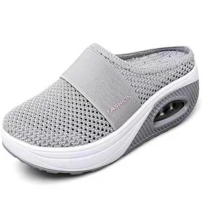 China 2022 Fashion Trend Women's Soft Comfortable Casual Flat Closed Air Cushion Shoes Net Sandals, Fripes Stretch Cloth Slippers for sale