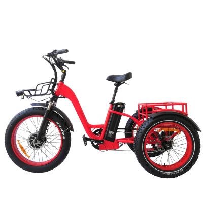 China Aluminum alloy QUEENE/48v 500w 750w front drive motor 13 lithium battery operated three ah fat tire 3 wheel tire cargo trike electric tricycle b for sale