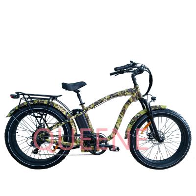 China QUEENE Aluminum Alloy Beach Cruiser Fat Tire Fat Chopper Electric Bike/Dropshipping 48V 750W 1000W Electric Bike 26*4.0 Inch for sale