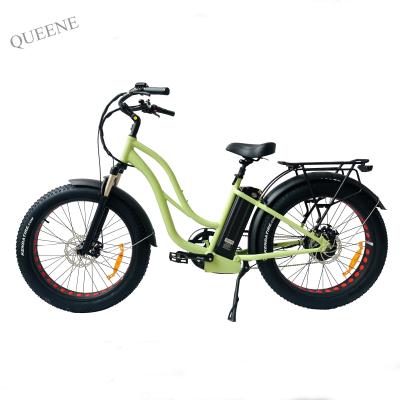 China Aluminum Alloy QUEENE/26*4.0 Low Fat Tire Beach Cruiser Step Through Scrambler Electric Bicycle City ebike with 26*4.0 fat tire for sale