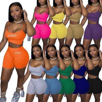 China Custom Logo New Summer Wear Anti-Wrinkle Crop Top Biker Shorts Outfits 2 Two Piece Short Set Women for sale