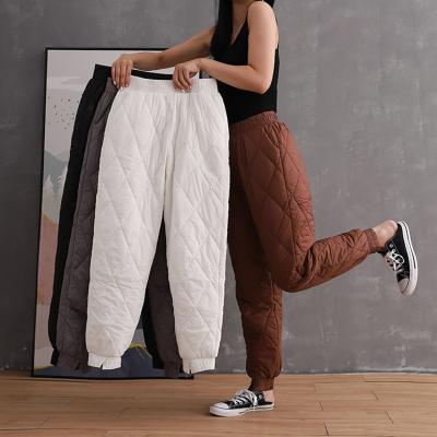 China 2022 new Anti-wrinkle style ladies down loose casual pants winter pants cotton pants thin warm thick waist high pants for sale