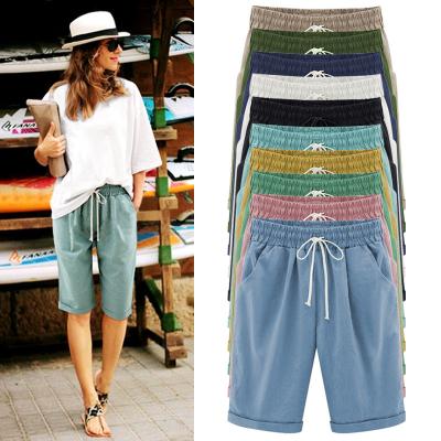 China multicolor beach pants leisure pocket beach pants women's vacation casual five-point thin outer wear pants Anti-wrinkle summer pants for sale