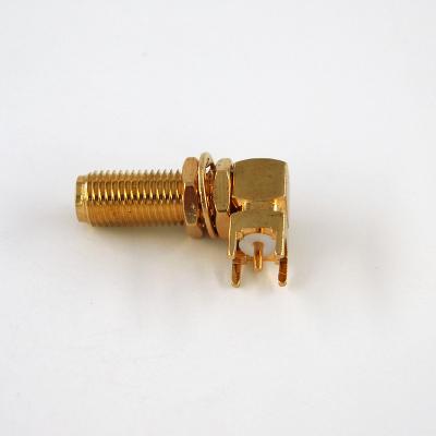 China Brass & PTFE Antenna Electrical Wire Waterproof Bulkhead RF SMA Right Angle Coaxial Female Connector For P.C.B Mount 1P(EA)*1 for sale