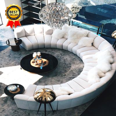 China Full Foldable Modern American Modern Bedroom Set Luxury Designs Living Room Furniture Set C Shape White Leather Fabric Curved Sofa Set for sale