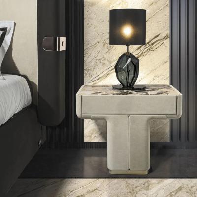 China (Other)Adjustable light luxury marble nightstand with circular plain edges and custom made marble furniture for sale