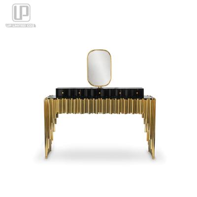 China Modern black and gold dresser table with mirror black console table with mirror for sale