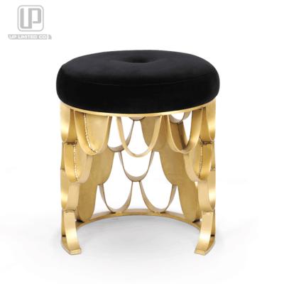 China Modern Brushed Brass Stool Velvet Upholstered StooI Lounge Stool Stool With Gold Finished for sale